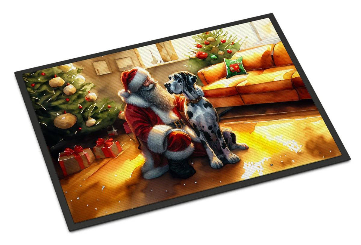 Great Dane And Santa Claus Doormat Front Door Mat Indoor Outdoor Rugs For Entryway, Non Slip Washable Low Pile, 24H X 36W_maomaolike.com
