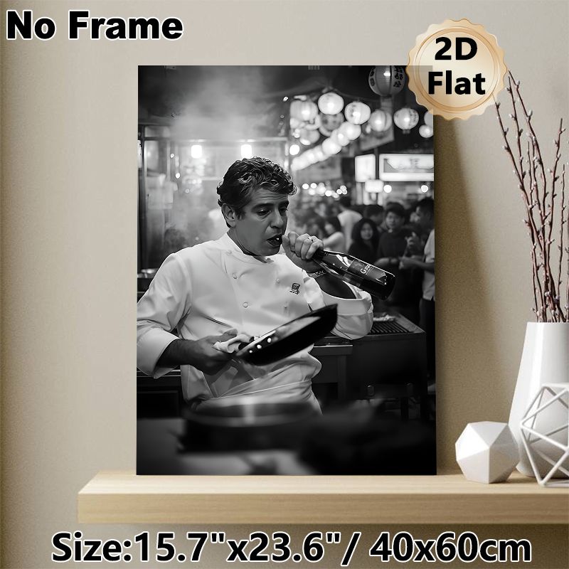 Chef Themed Painting Poster, Monochrome Lively Culinary Scene Poster, Captivating Candid Chef Moment, Ideal Decor For Restaurant, Kitchen & Dining_maomaolike.com