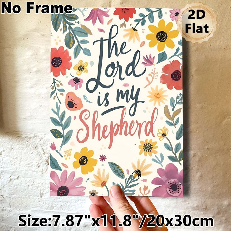 The Lord Is My Shepherd Themed Painting Poster, Whimsical Hand-drawn Floral Poster, Inspirational Religious Message Decor Ideal For Home, Living Room_maomaolike.com