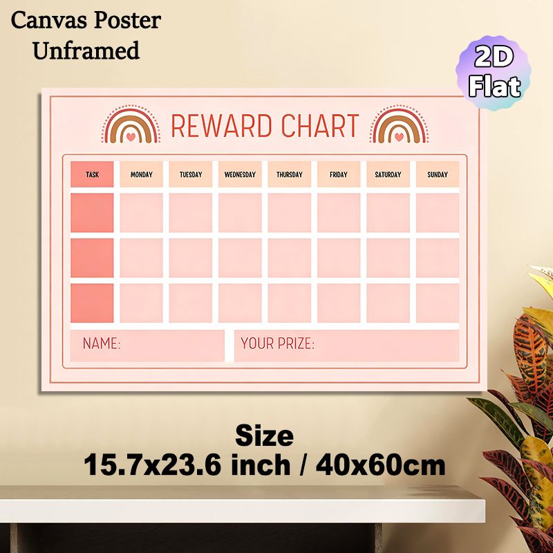 Boho Reward Chart Painting Poster, Warm Pastel Pink Bohemian Style Poster, Practical Chart To Track Daily Tasks And Reward Goals, Ideal For Home Or_maomaolike.com