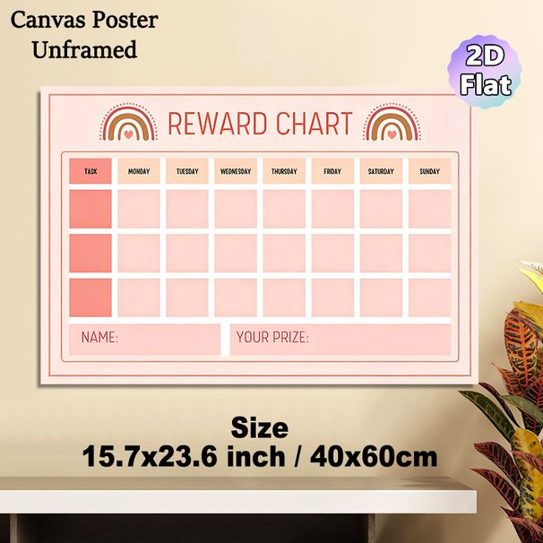 Boho Reward Chart Painting Poster, Warm Pastel Pink Bohemian Style Poster, Practical Chart To Track Daily Tasks And Reward Goals, Ideal For Home Or_maomaolike.com