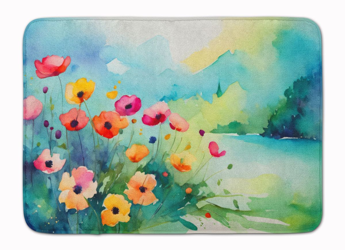 Anemones In Watercolor Memory Foam Kitchen Mat Machine Washable Anti-Fatigue Mat Cushion Comfort Bath Mat Or Kitchen Rug_maomaolike.com