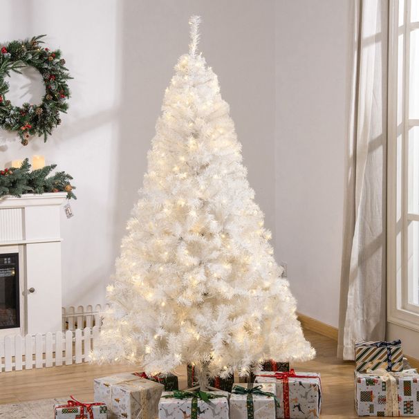 6 Ft Tall Prelit Christmas Tree Douglas Fir Artificial Christmas Tree With Realistic Branches, 250 Warm White LED Lights And 1000 Tips, White_maomaolike.com