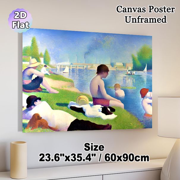 Riverbank Leisure Painting Poster, Impressionist-style Serene Riverbank Scene With Relaxing Figures Poster, Timeless Artistic Wall Decor Suitable For_maomaolike.com