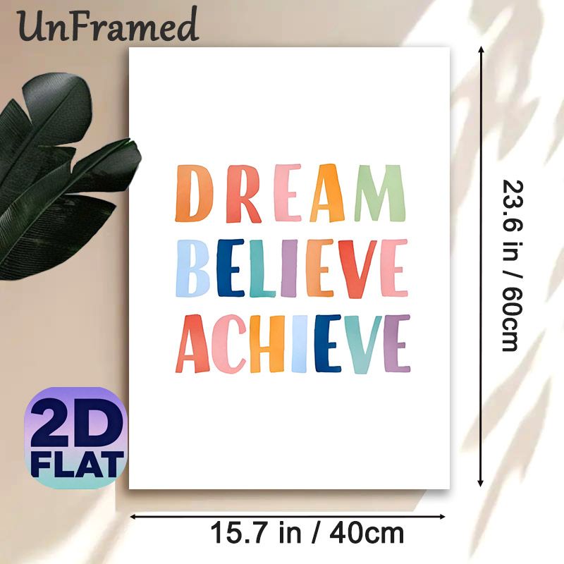 Dream Believe Achieve Motivational Painting Poster, Pastel Watercolor Typography Poster, Inspiring Uplifting Message Ideal For Home Office, Living_maomaolike.com