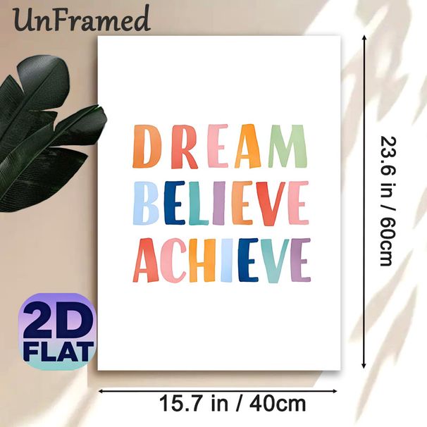 Dream Believe Achieve Motivational Painting Poster, Pastel Watercolor Typography Poster, Inspiring Uplifting Message Ideal For Home Office, Living_maomaolike.com