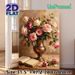 Rose Still Life Painting Poster, Vintage-style Oil Painting Of Pink & Burgundy Roses In Metallic Vase With Open Book Poster, Elegant Classic Floral_maomaolike.com