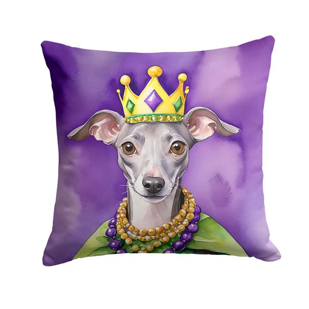 Italian Greyhound King Of Mardi Gras Throw Pillow Machine Washable, Indoor Outdoor Decorative Pillow For Couch, Bed Or Patio, 14Hx14W_maomaolike.com
