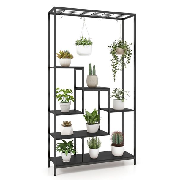 6-Tier Tall Plant Stand 71 Inch Metal Indoor Plant Shelf With 10 Hanging Hooks_maomaolike.com