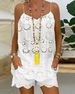 Women's temperament elegant sleeveless drawstring ruffled hollow camisole shorts suit_maomaolike.com