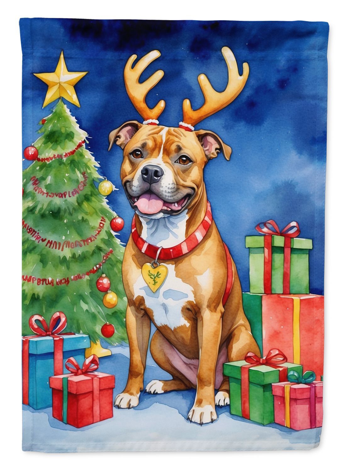 Staffordshire Bull Terrier Christmas Reindeer House Flag Large Porch Sleeve Pole Decorative Outside Yard Banner Artwork Wall Hanging, Polyester, House Size, Multicolor_maomaolike.com