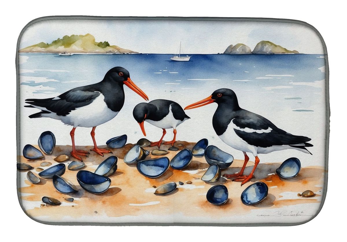 Oystercatchers Feeding Dish Drying Mat Absorbent Dish Drying Mat Pad For Kitchen Counter Dish Drainer Mat For Countertop, 14 X 21", Multicolor_maomaolike.com