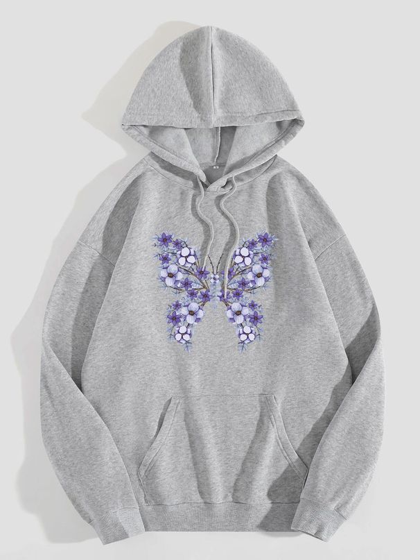 Women's Hoodie Long Sleeve Hoodies & Sweatshirts Printing Pocket Casual Flower Butterfly_maomaolike.com