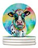 Hippie Animal Cow Large Sandstone Coasters Pack Of 4 Absorbent Round Coasters Decor Gifts For Men Or Women, 4 In, Multicolor_maomaolike.com