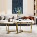 Modern Round Nesting Coffee Table Set 2-Piece White & Marbling Top Gold Base_maomaolike.com