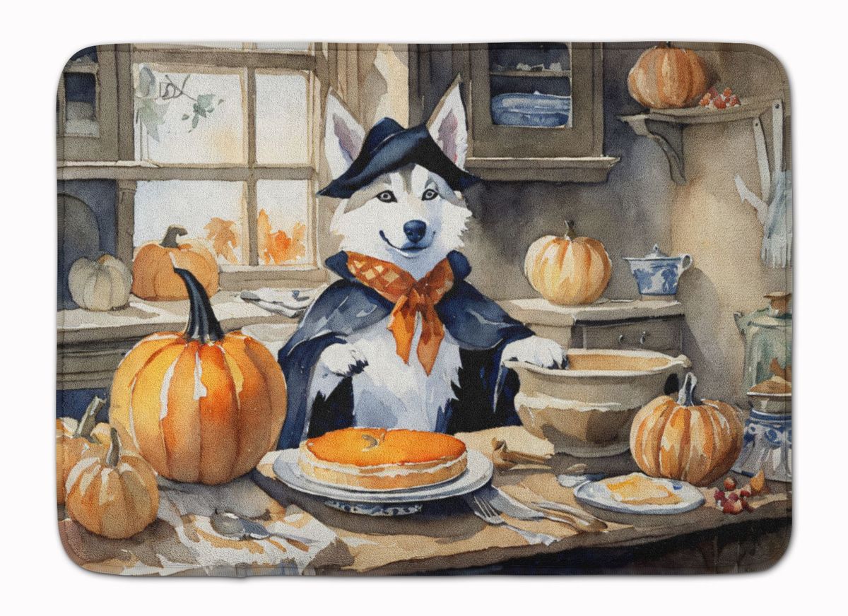 Siberian Husky Fall Kitchen Pumpkins Memory Foam Kitchen Mat Machine Washable Anti-Fatigue Mat Cushion Comfort Bath Mat Or Kitchen Rug_maomaolike.com