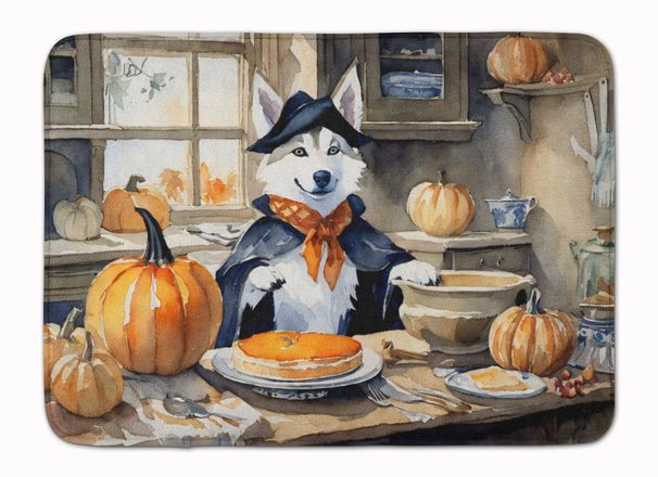 Siberian Husky Fall Kitchen Pumpkins Memory Foam Kitchen Mat Machine Washable Anti-Fatigue Mat Cushion Comfort Bath Mat Or Kitchen Rug_maomaolike.com
