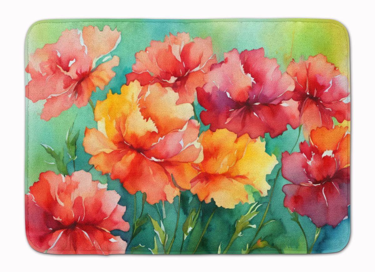 Ohio Scarlet Carnations In Watercolor Memory Foam Kitchen Mat Machine Washable Anti-Fatigue Mat Cushion Comfort Bath Mat Or Kitchen Rug_maomaolike.com