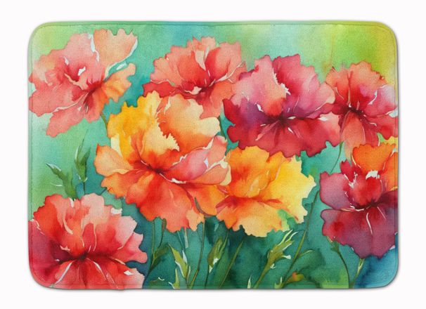 Ohio Scarlet Carnations In Watercolor Memory Foam Kitchen Mat Machine Washable Anti-Fatigue Mat Cushion Comfort Bath Mat Or Kitchen Rug_maomaolike.com