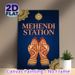 Mehendi Station Painting Poster, Elegant Traditional Indian Henna Art Poster, Ornate Golden Mandala & Henna Hand Design, Cultural Decor Ideal For_maomaolike.com
