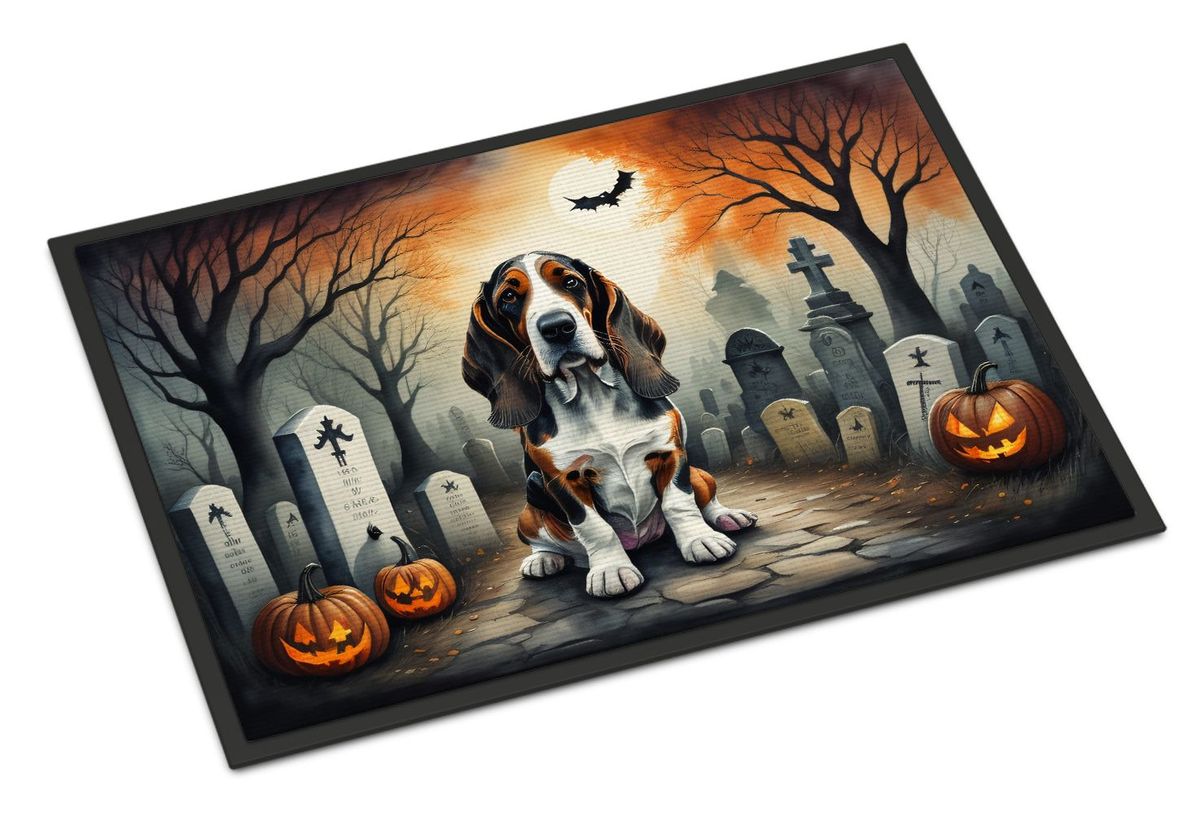 Basset Hound Spooky Halloween Doormat Front Door Mat Indoor Outdoor Rugs For Entryway, Non Slip Washable Low Pile, 24H X 36W_maomaolike.com