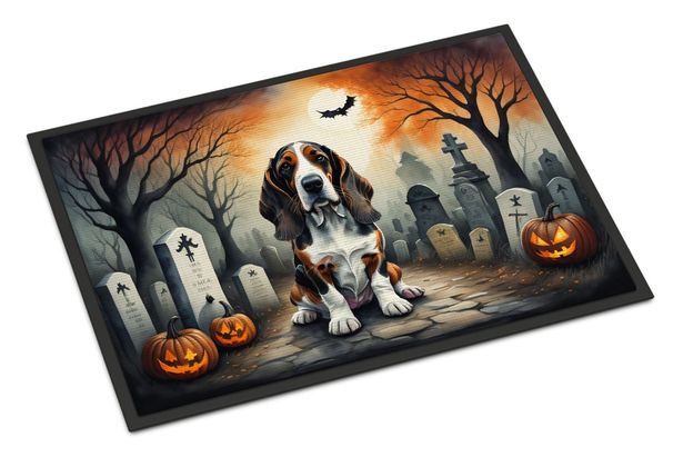 Basset Hound Spooky Halloween Doormat Front Door Mat Indoor Outdoor Rugs For Entryway, Non Slip Washable Low Pile, 24H X 36W_maomaolike.com