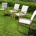 Set Of 4 Outdoor Patio Chairs, Integrated Stackable Wrought Iron Furniture Dining Chairs With Arms, Textilene Fabric Indoor Outdoor Chairs For Porch, Yard, Lawn, Garden_maomaolike.com
