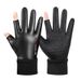 Winter leather warm gloves plus velvet men's non slip open finger windproof water proof touch screen photography cold proof flip gloves_maomaolike.com