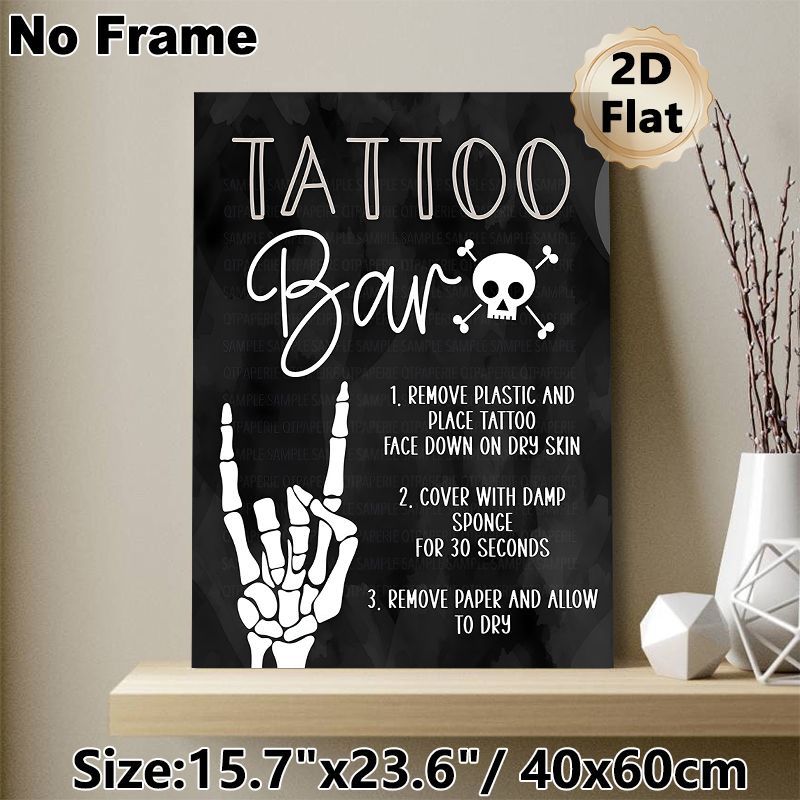 Tattoo Bar Themed Painting Poster, Dark Watercolor Style Skull & Skeleton Hand Poster, With Clear Tattoo Application Steps, Ideal For Party, Tattoo_maomaolike.com