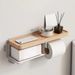 Walnut Storage Rack Bathroom Wall-Mounted No-Drill Toilet Solid Wood Tissue Box Roll Paper Holder_maomaolike.com