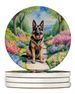 German Shepherd Spring Path Large Sandstone Coasters Pack Of 4 Absorbent Round Coasters Decor Gifts For Men Or Women, 4 In, Multicolor_maomaolike.com