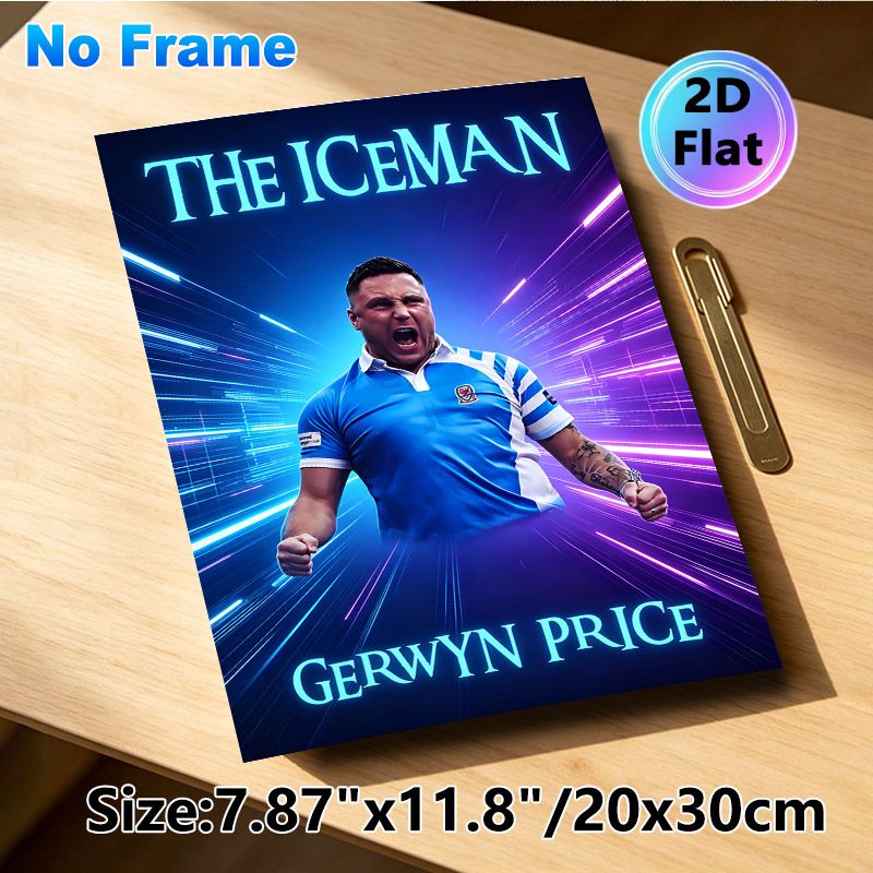 Gerwyn Price "The Iceman" Sports Painting Poster, Vibrant Neon-lit Dynamic Athlete Portrait Poster, Energetic Sports-themed Decor Ideal For Game Rooms_maomaolike.com