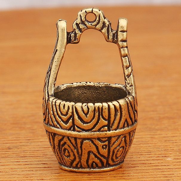 Brass Bucket Car Keychain Pendant Accessory Bag Unisex Gift Engraved With Fu Character Vintage Copper Small Item_maomaolike.com