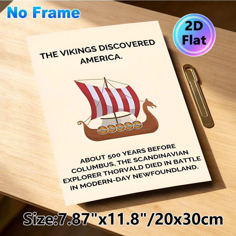 Viking Discovery Themed Painting Poster, Clean Illustrated Viking Longship With Historical Facts Poster, Educational Wall Decor Suitable For Study_maomaolike.com