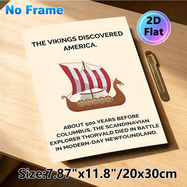 Viking Discovery Themed Painting Poster, Clean Illustrated Viking Longship With Historical Facts Poster, Educational Wall Decor Suitable For Study_maomaolike.com