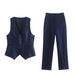 Women's Clothing Linen double-breasted women's blazer + vest and vest + linen straight pants suit_maomaolike.com