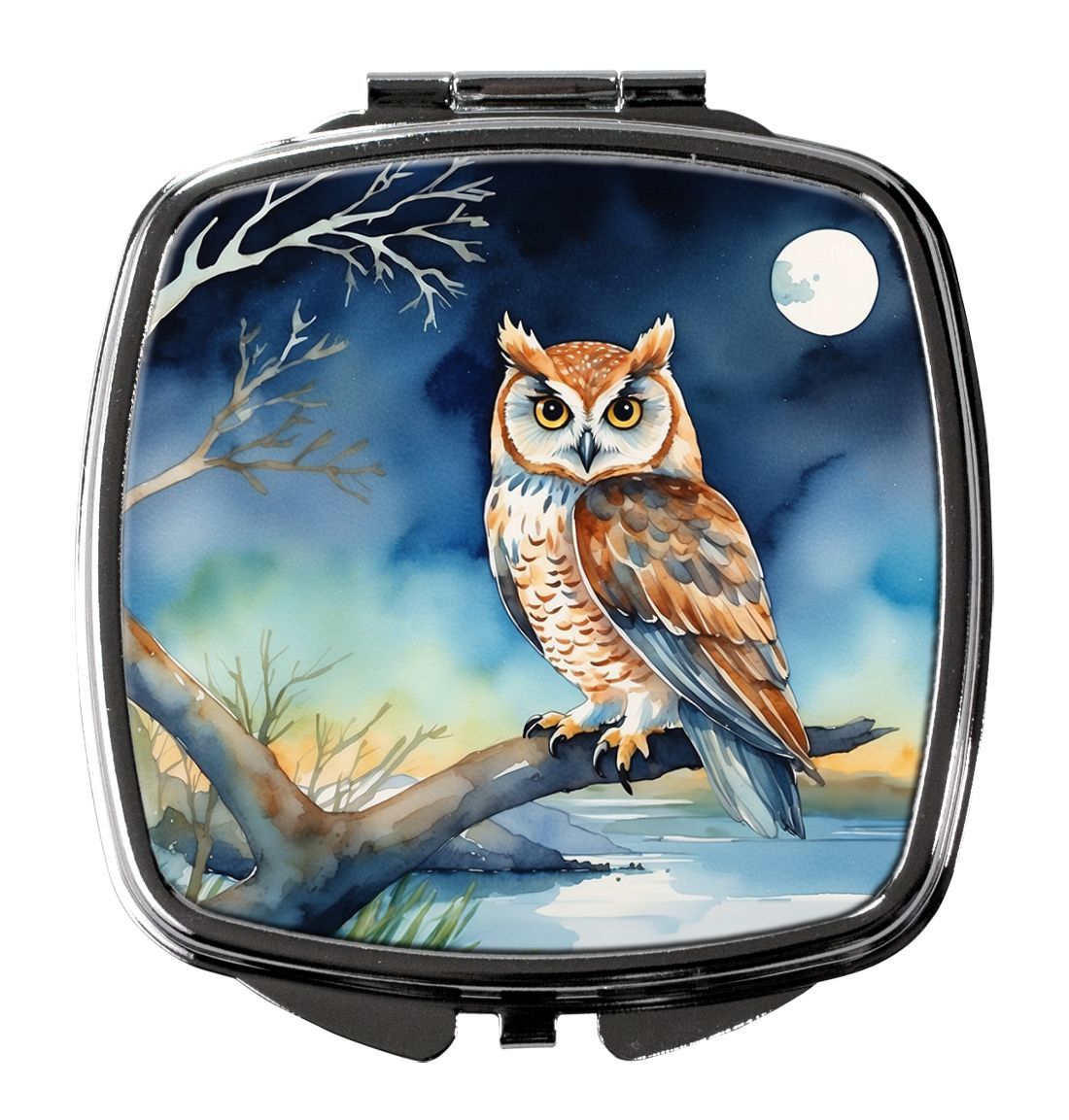 Owl Perched In Coastal Tree Compact Mirror Decorative Travel Makeup Mirror For Women Girls Gifts Pocket Makeup Mirror Folding Handheld_maomaolike.com
