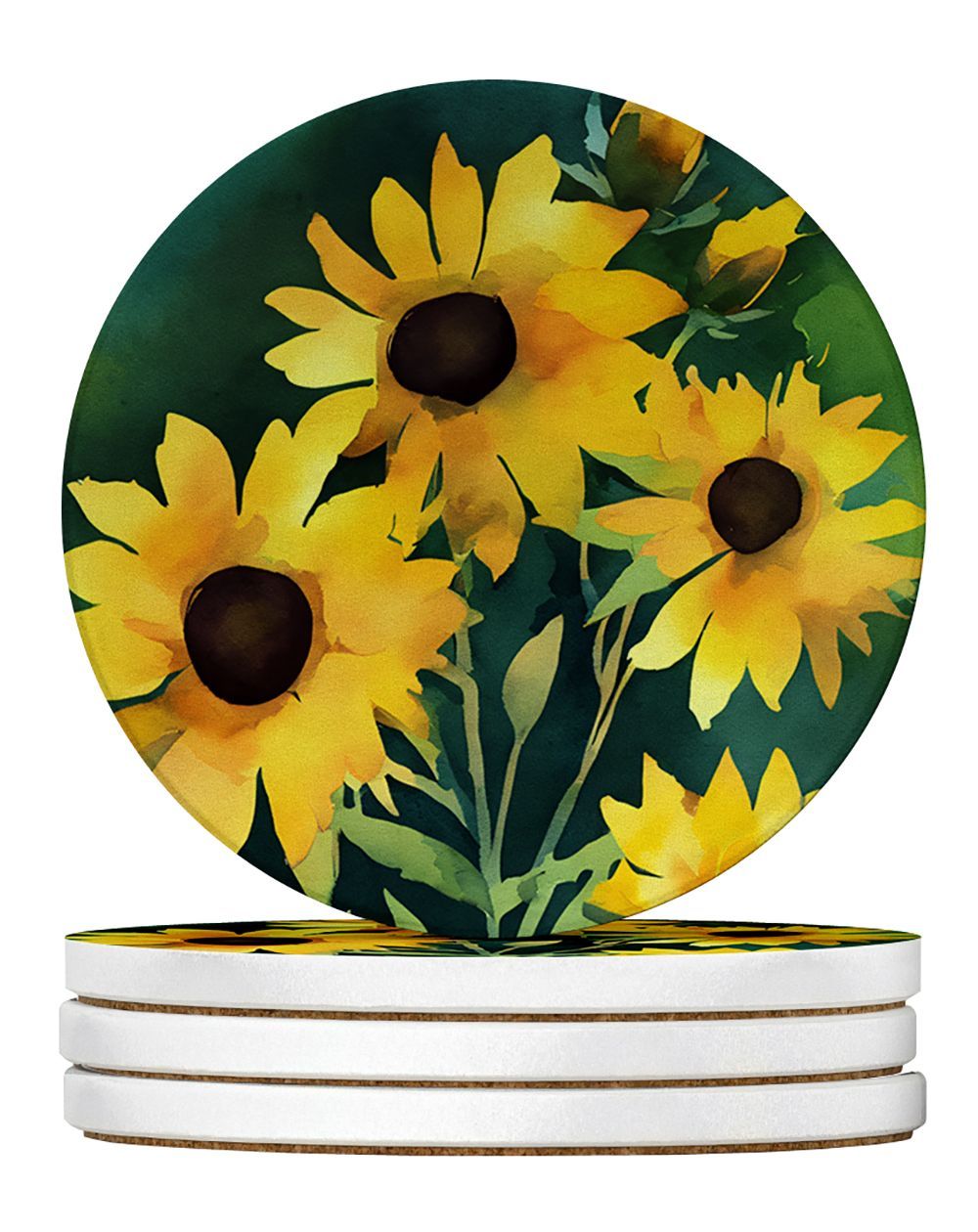 Kentucky Goldenrod In Watercolor Large Sandstone Coasters Pack Of 4 Absorbent Round Coasters Decor Gifts For Men Or Women, 4 In, Multicolor_maomaolike.com