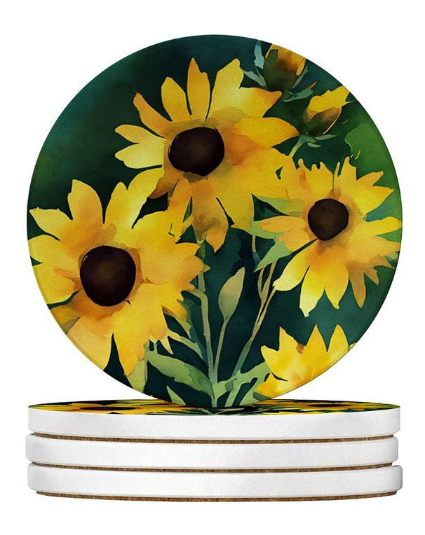 Kentucky Goldenrod In Watercolor Large Sandstone Coasters Pack Of 4 Absorbent Round Coasters Decor Gifts For Men Or Women, 4 In, Multicolor_maomaolike.com