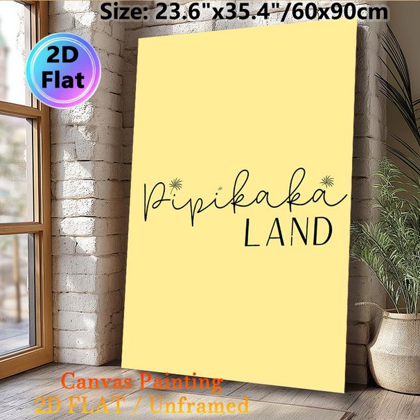 Pipikaka Land Typography Painting Poster, Soft Yellow Minimalist Handwritten Style Poster, Delicate Firework Accents For Cozy Living Room, Bedroom_maomaolike.com
