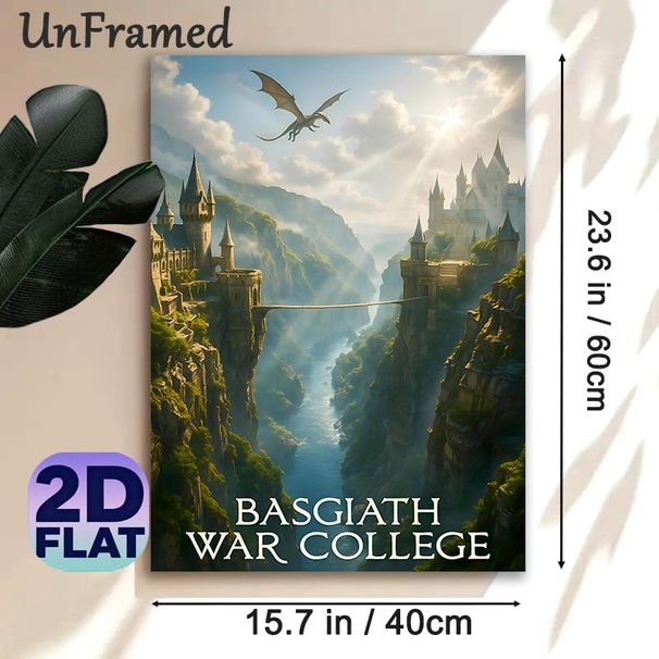 Basgiath War College Fantasy Painting Poster, Misty Canyon & Castle With Flying Dragon Poster, Immersive Magical Vibe Ideal For Bedroom, Study Room_maomaolike.com