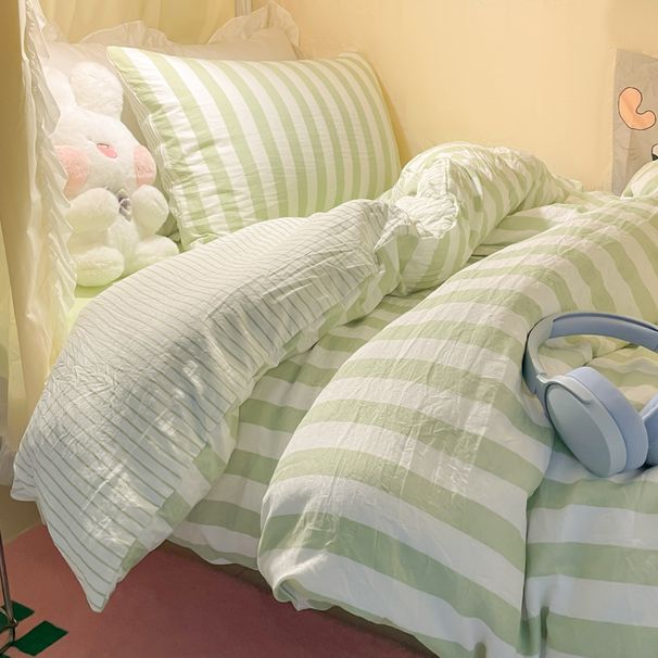 Wholesale INS Japanese Style Skin-Friendly Cloud Four-Piece Soft Striped Double Washed Cotton 4-Piece Bedding Set_maomaolike.com