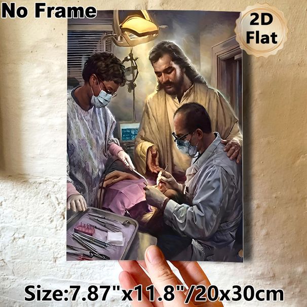 Jesus With Surgeons Religious Painting Poster, Warm-toned Realistic Surgical Scene Poster, Provides Spiritual Comfort, Ideal For Clinic, Hospital Or_maomaolike.com