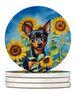 Miniature Pinscher In Sunflowers Large Sandstone Coasters Pack Of 4 Absorbent Round Coasters Decor Gifts For Men Or Women, 4 In, Multicolor_maomaolike.com