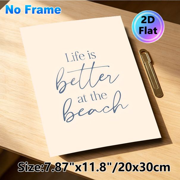 Beach Quote Painting Poster, Soft-toned Elegant Script Typography Poster, Warm Beach-inspired Quote Decor Idea For Bedroom, Living Room_maomaolike.com