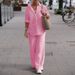 Women's clothing women's two-piece set women's lapel long-sleeved shirt spring and autumn casual solid color pants wide leg suit_maomaolike.com