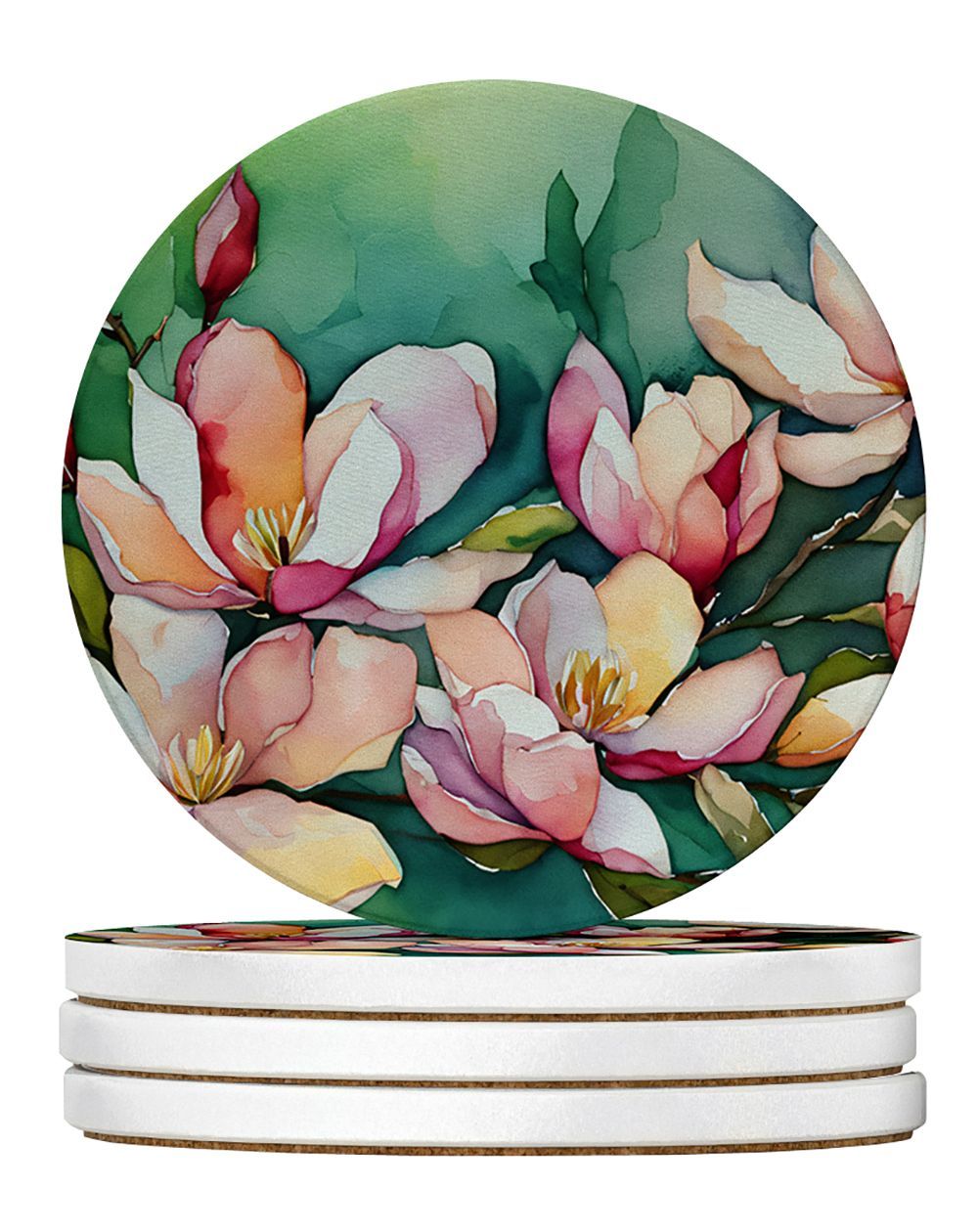Louisiana Magnolias In Watercolor Large Sandstone Coasters Pack Of 4 Absorbent Round Coasters Decor Gifts For Men Or Women, 4 In, Multicolor_maomaolike.com
