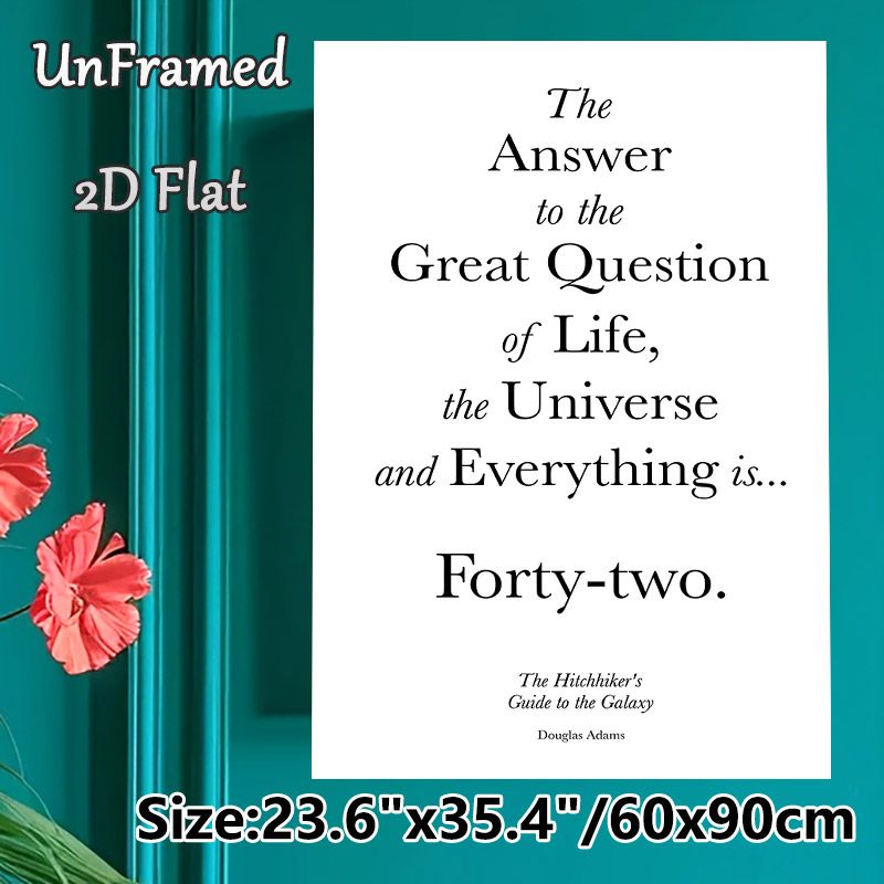 "Forty-two" Literary Quote Painting Poster, Minimalist Typographic Poster, Iconic Hitchhiker's Guide Inspired Decor Ideal For Home Office, Living Room_maomaolike.com