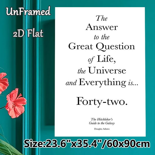 "Forty-two" Literary Quote Painting Poster, Minimalist Typographic Poster, Iconic Hitchhiker's Guide Inspired Decor Ideal For Home Office, Living Room_maomaolike.com