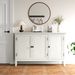 3-Door Buffet Cabinet With Storage, Bohemian Sideboard With Adjustable Shelves, Wood Credenza Cabinet, Console Table For Bedroom, Living Room, Dining Room, Hallway, Grayish-White_maomaolike.com